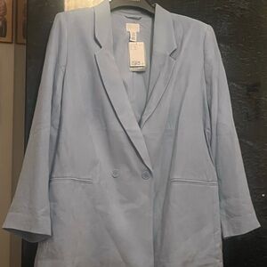 H&M Women's Light Blue Double-Breasted Blazer